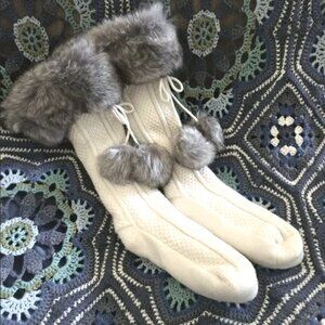 Chunky Knit Faux-fur Trimmed Reading Socks